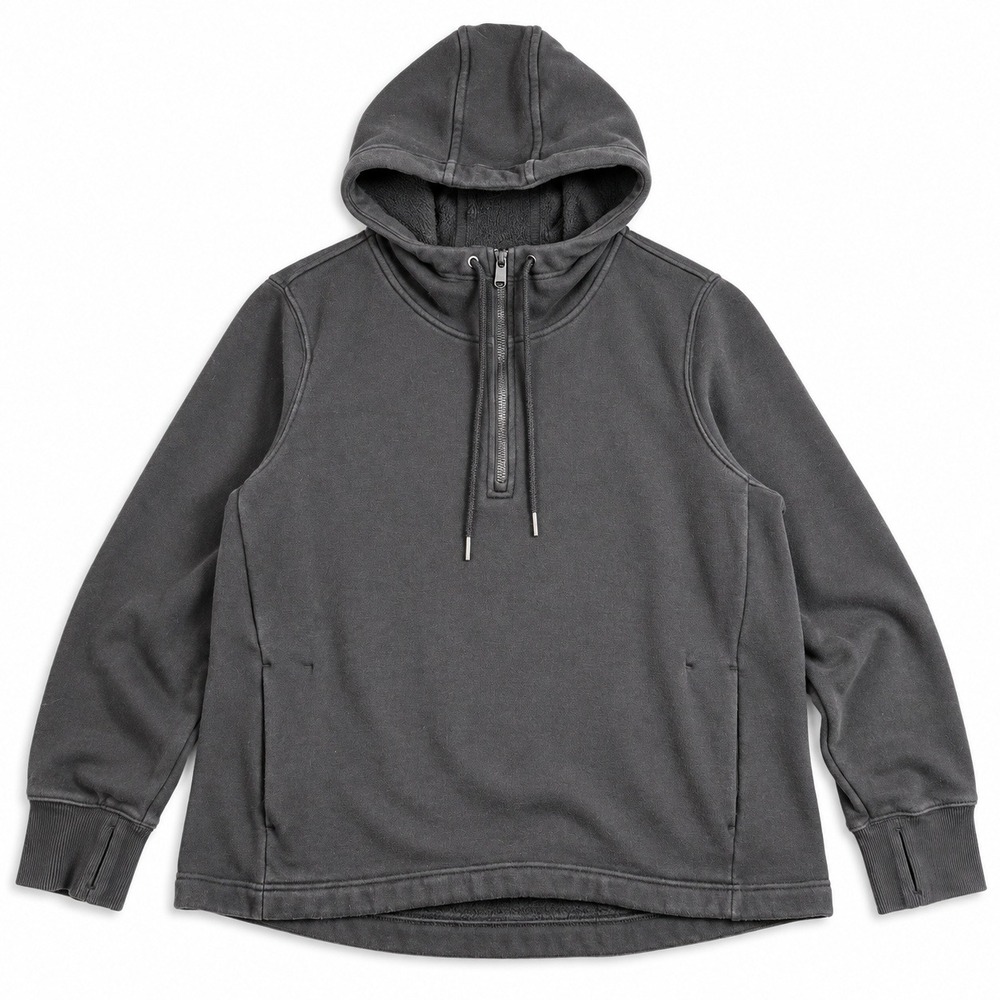 Athleta Cozy Karma Womens Hoodie Gray Quarter Zip Cowl Neck Fleece Pullover